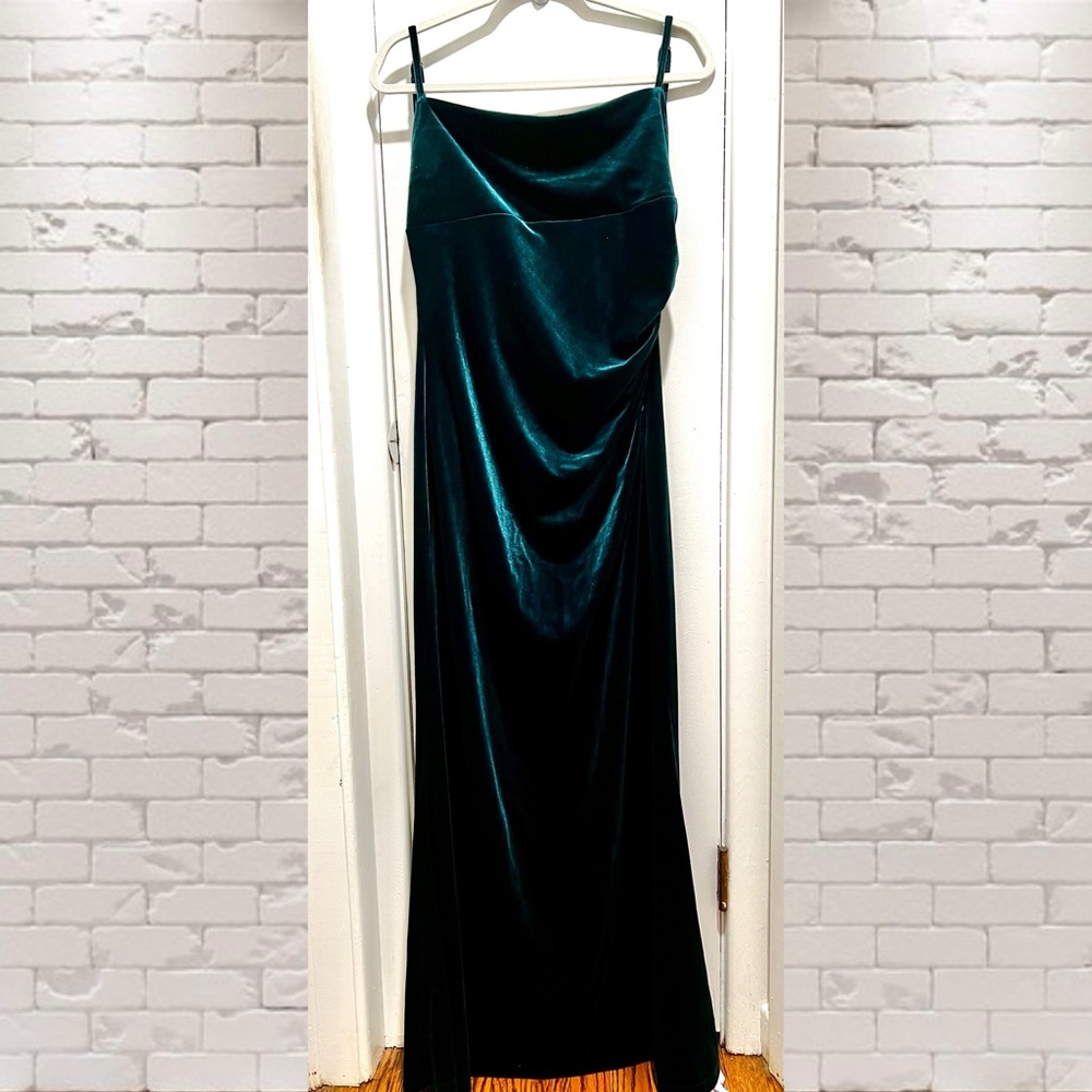 NWT Cider Dark Emerald Velvet Sleeveless Cowl Maxi Dress